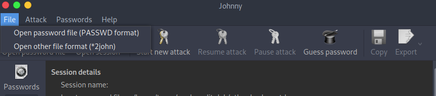 johnny file menu options